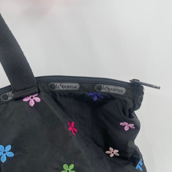 LESPORTSAC Bag Flower Embroidery Black Zipper Tote Lightweight Travel MultiColor - Picture 13 of 16